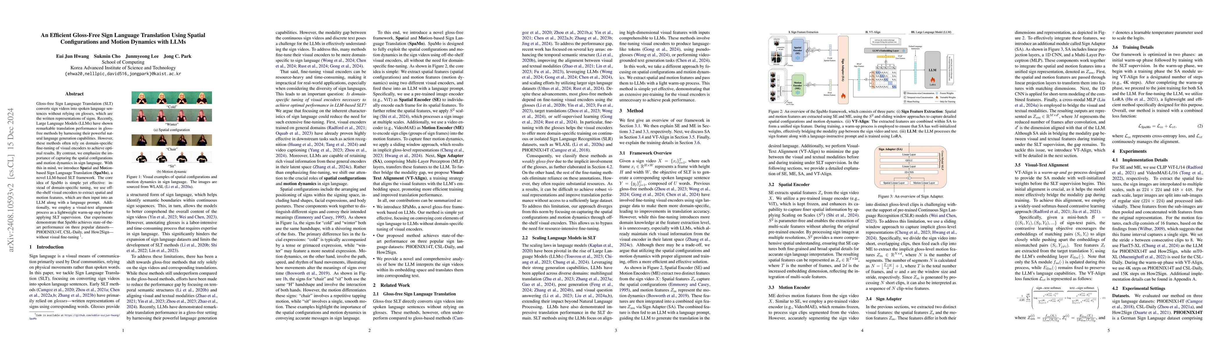 Thumbnail for An Efficient Sign Language Translation Using Spatial Configuration and
  Motion Dynamics with LLMs