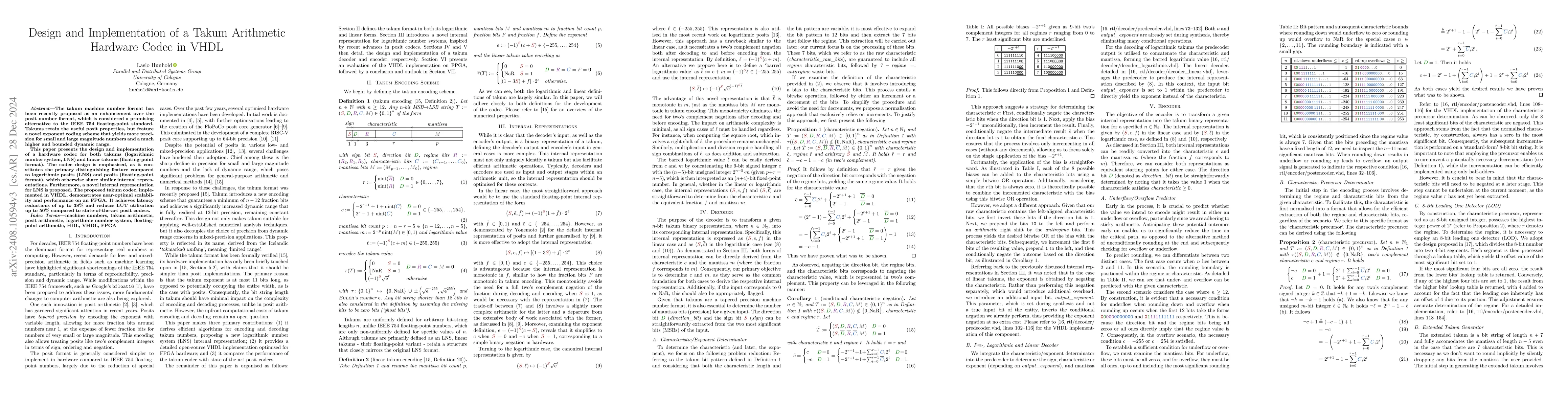 Thumbnail for Design and Implementation of a Takum Arithmetic Hardware Codec in VHDL
