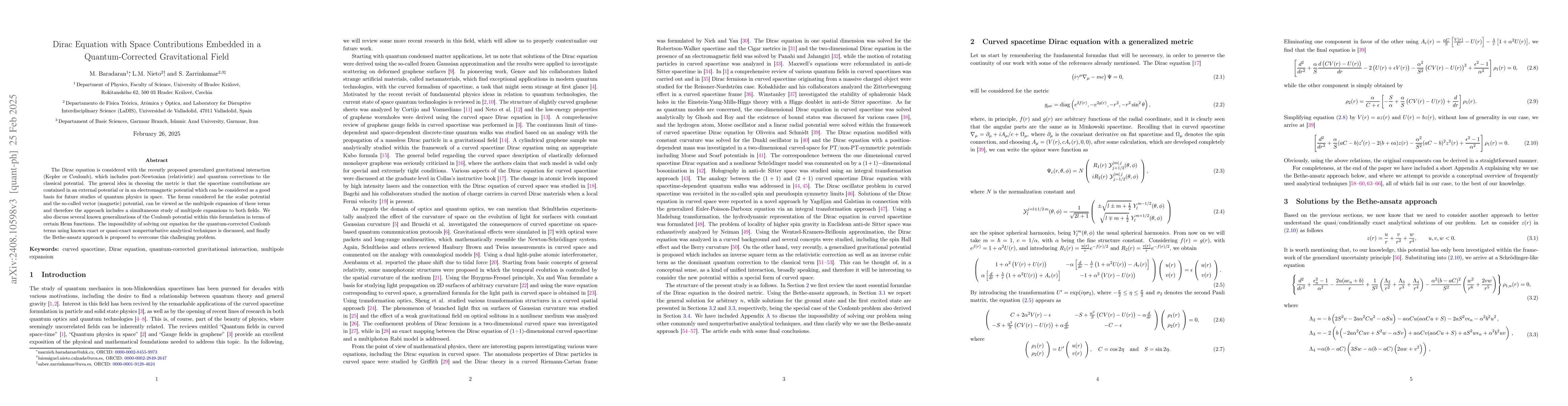 Thumbnail for Dirac Equation with Space Contributions Embedded in a Quantum-Corrected
  Gravitational Field