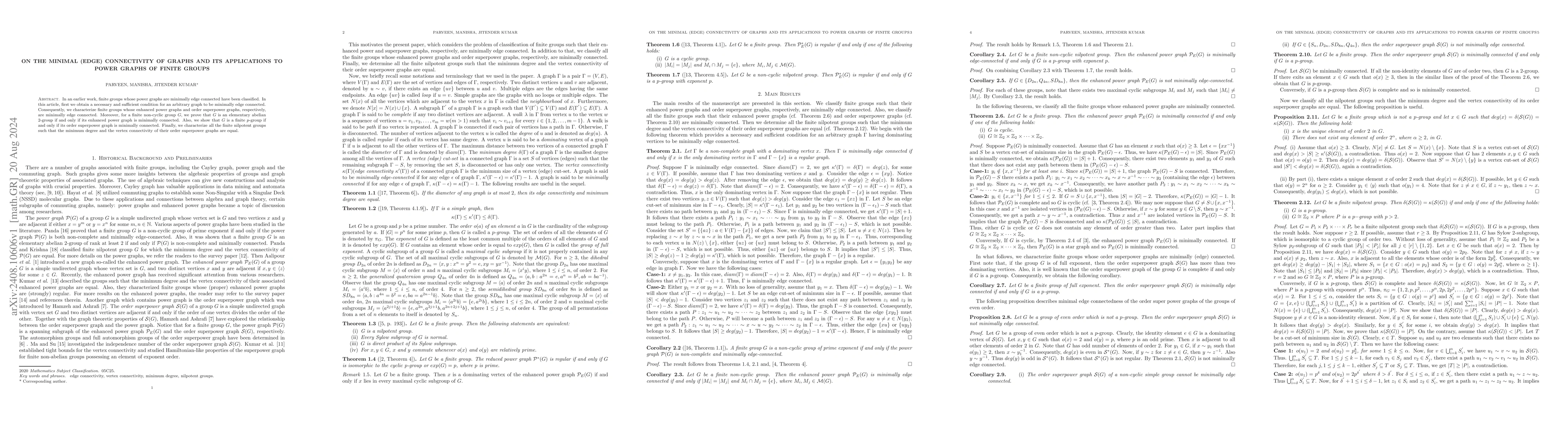 Thumbnail for On the minimal (edge) connectivity of graphs and its applications to
  power graphs of finite groups