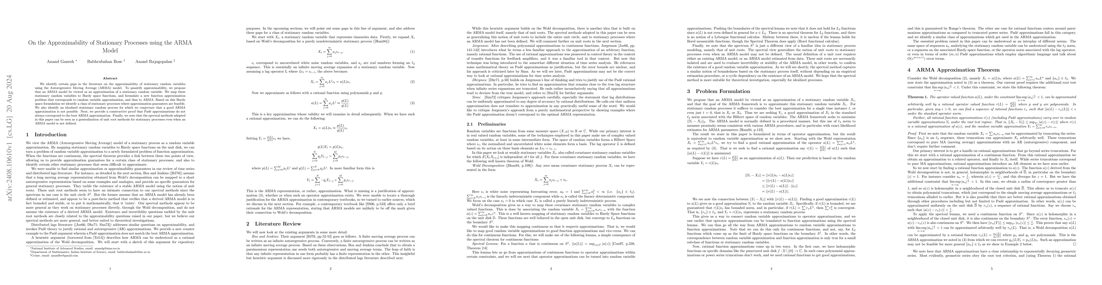 Thumbnail for On the Approximability of Stationary Processes using the ARMA Model