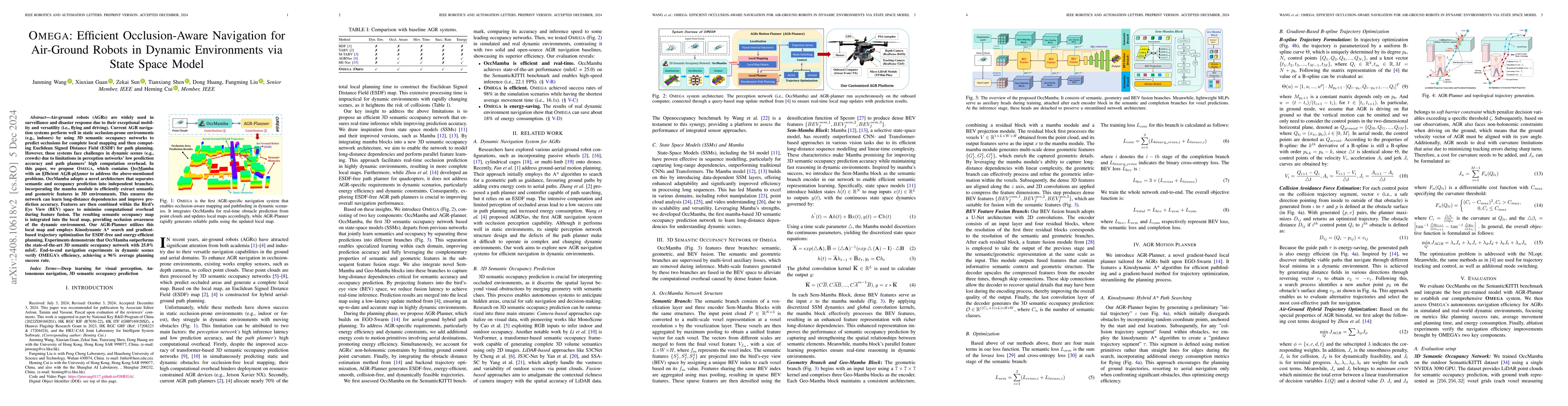 Thumbnail for OMEGA: Efficient Occlusion-Aware Navigation for Air-Ground Robot in
  Dynamic Environments via State Space Model