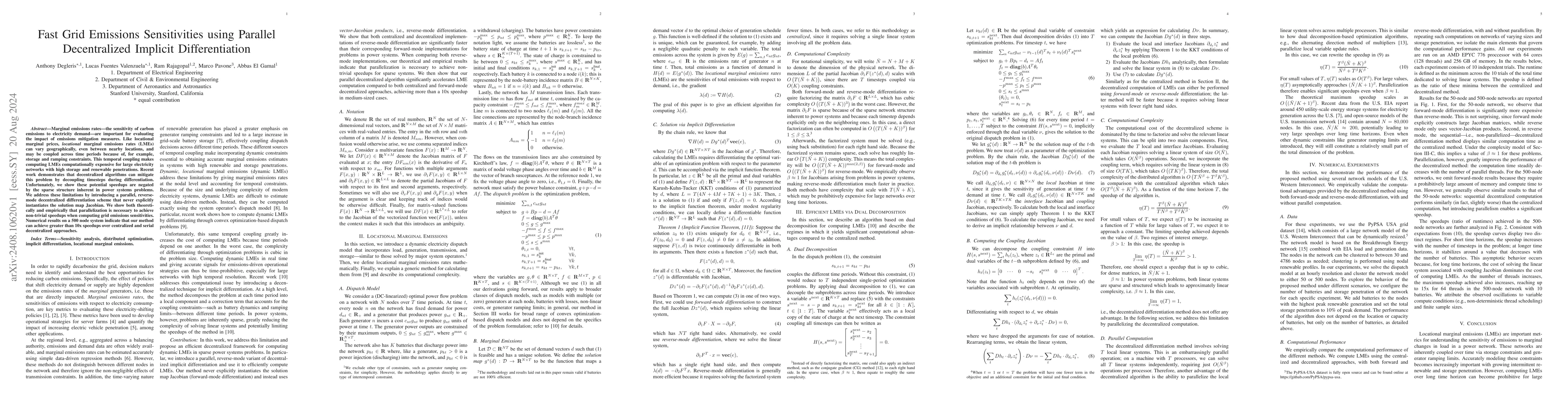Thumbnail for Fast Grid Emissions Sensitivities using Parallel Decentralized Implicit
  Differentiation