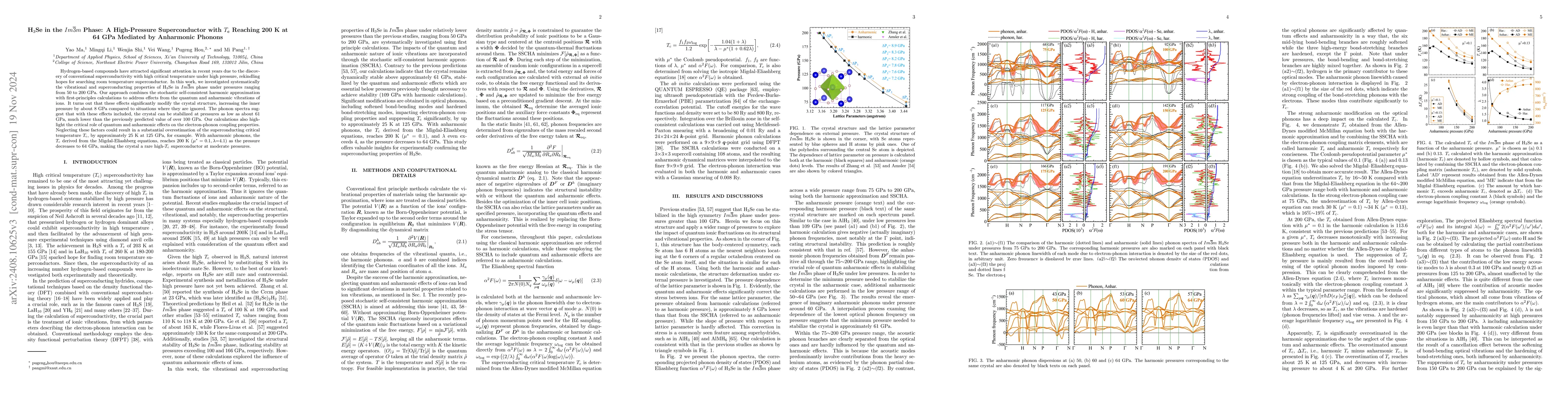 Thumbnail for H3Se in the Im-3m Phase: A High-Pressure Superconductor with Tc Reaching
  200 K at 64 GPa Mediated by Anharmonic Phonons
