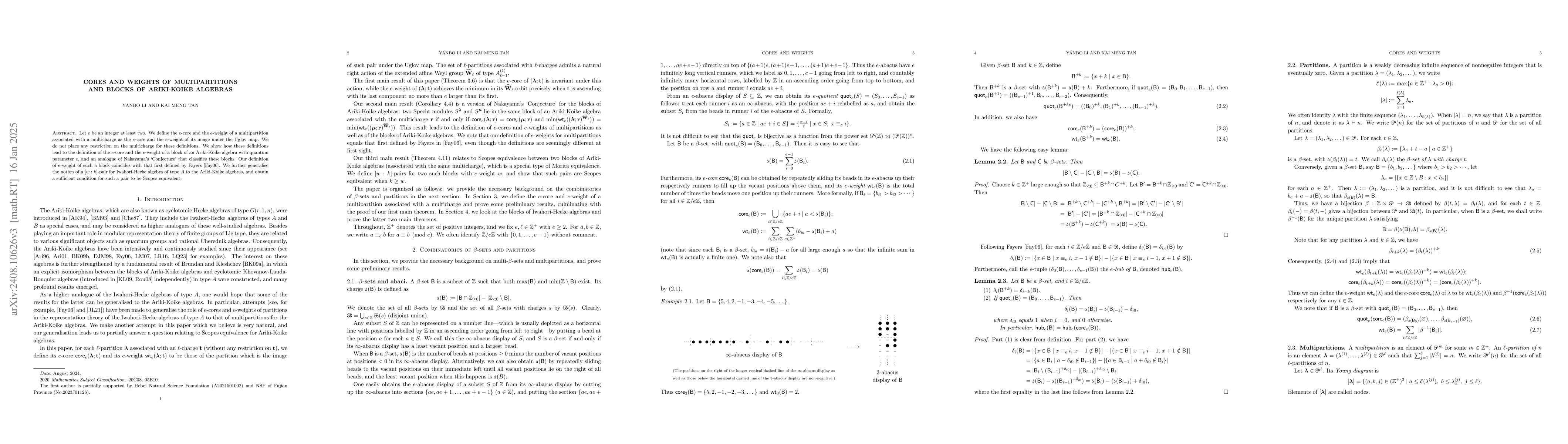 Thumbnail for Cores and weights of multipartitions and blocks of Ariki-Koike algebras