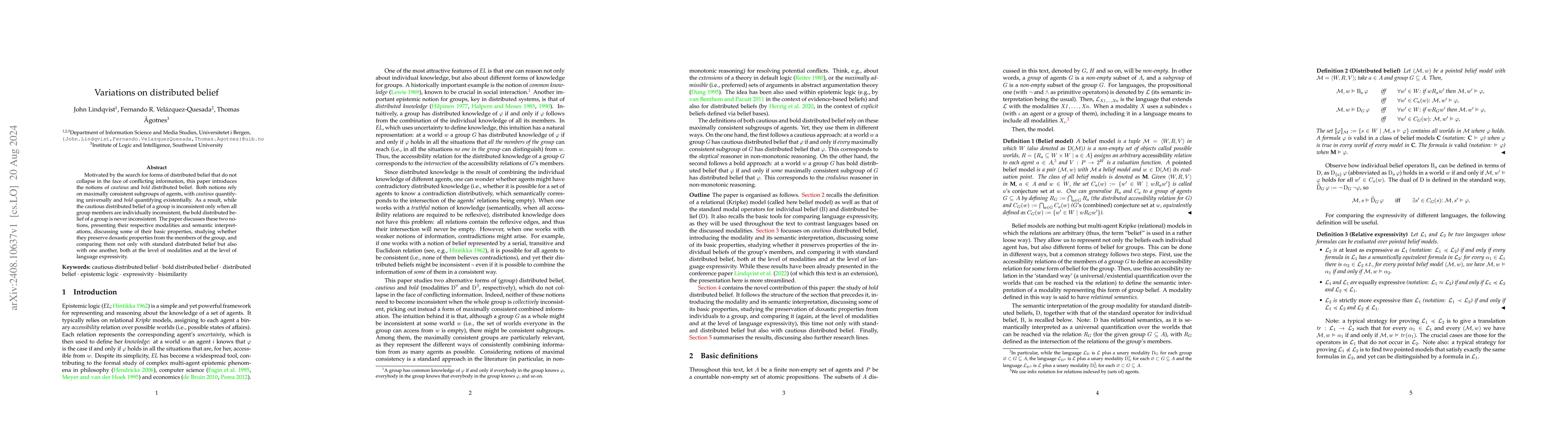 Thumbnail for Variations on distributed belief