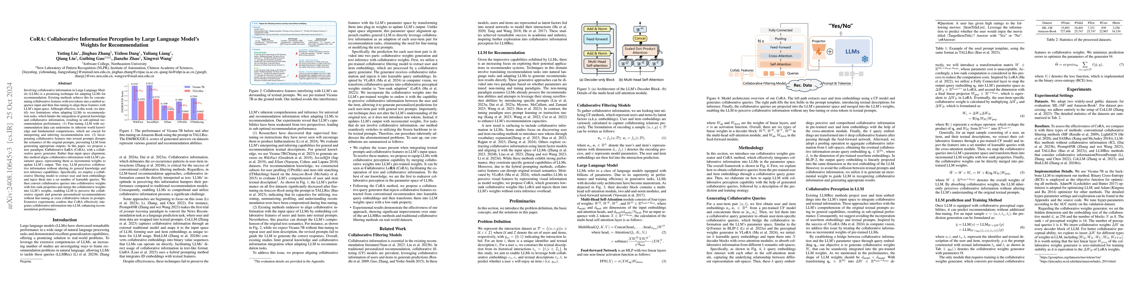 Thumbnail for CoRA: Collaborative Information Perception by Large Language Model's
  Weights for Recommendation