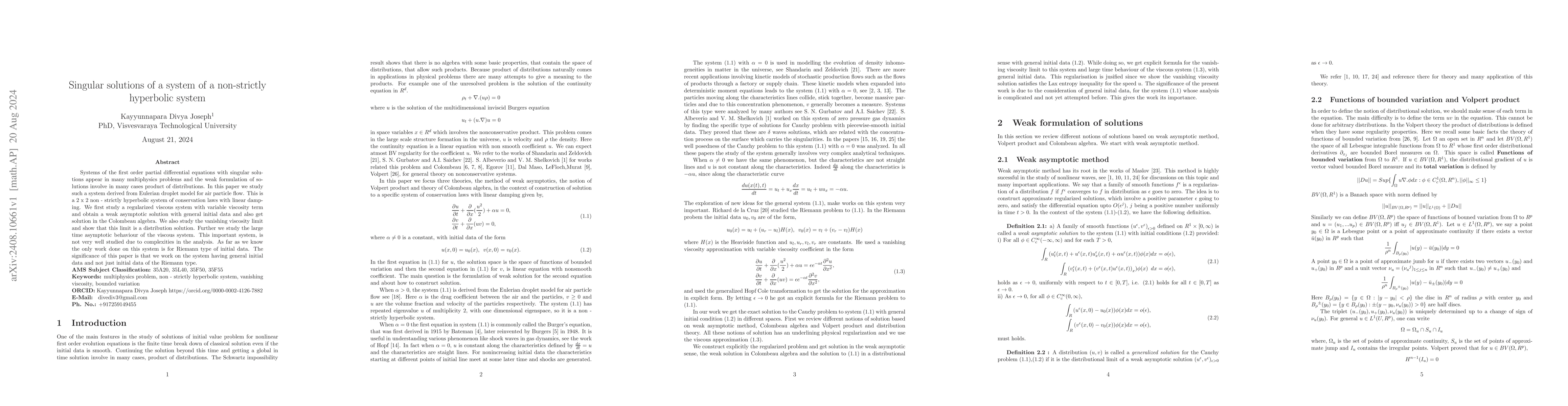 Thumbnail for Singular solutions of a system of a non-strictly hyperbolic system