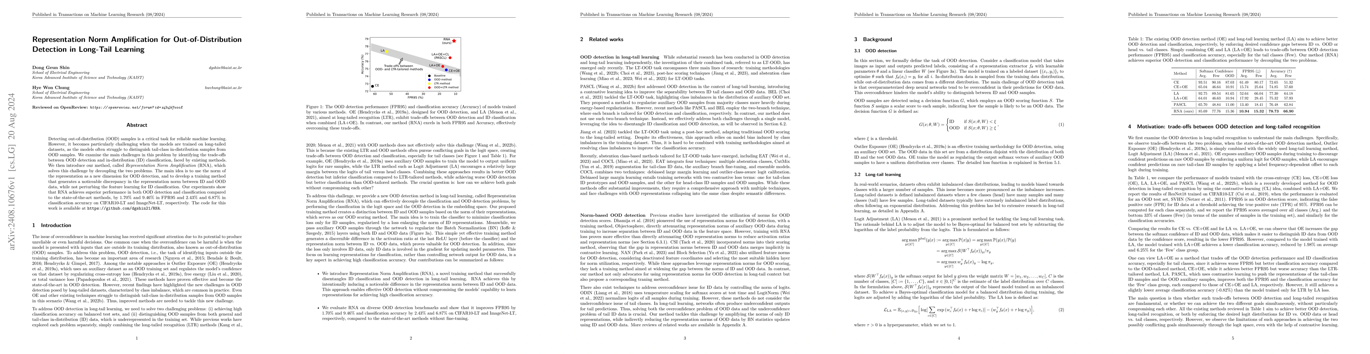 Thumbnail for Representation Norm Amplification for Out-of-Distribution Detection in
  Long-Tail Learning