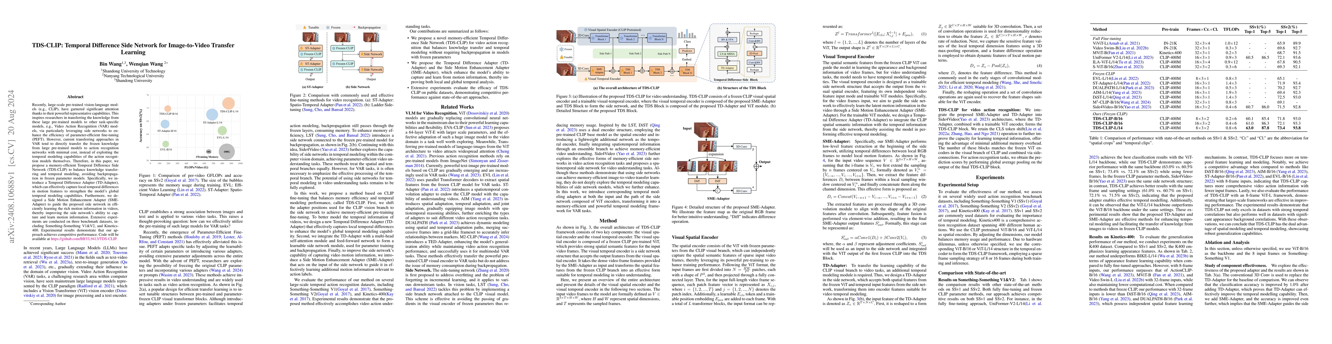 Thumbnail for TDS-CLIP: Temporal Difference Side Network for Image-to-Video Transfer
  Learning