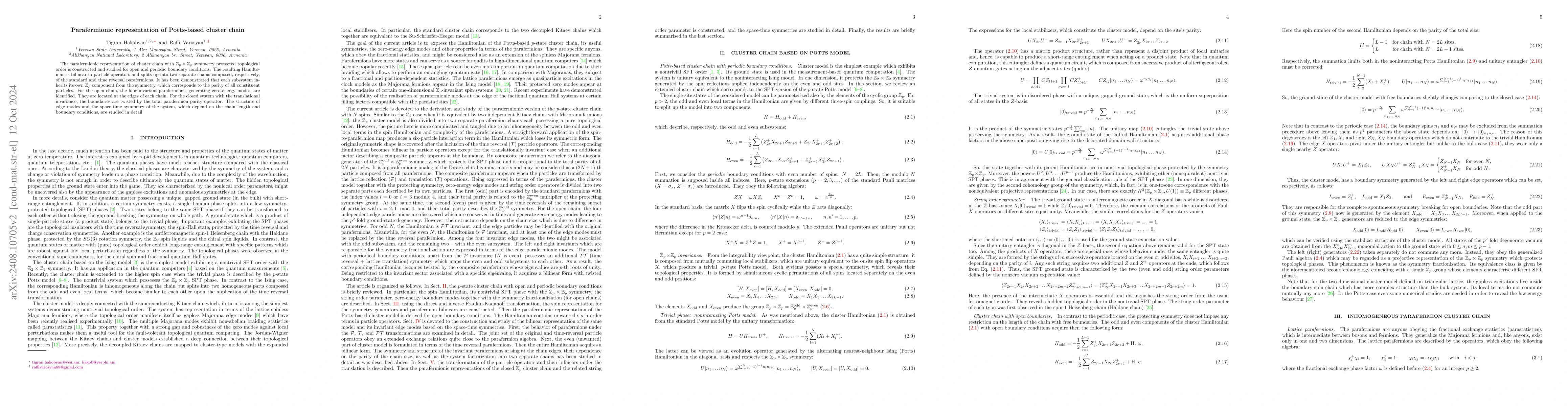 Thumbnail for Parafermionic representation of Potts-based cluster chain