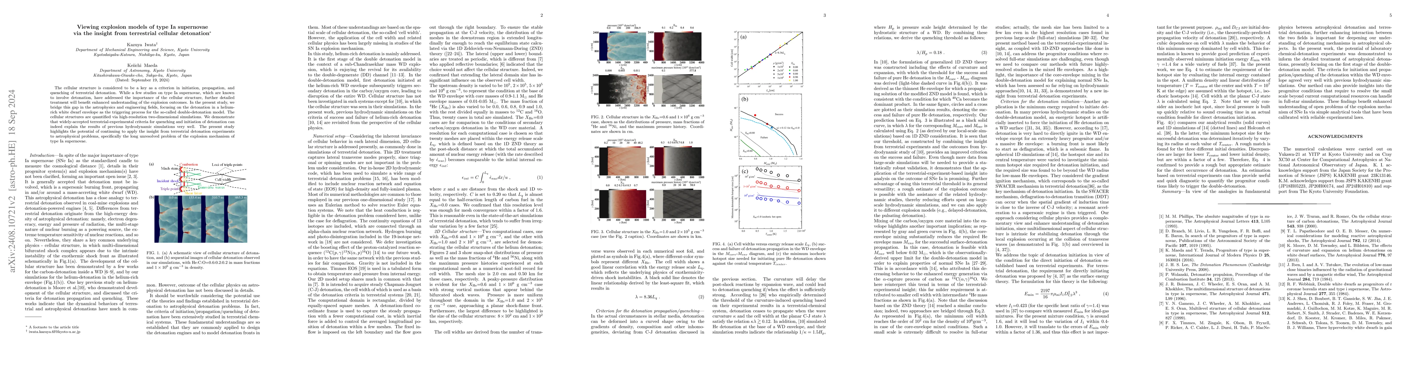 Thumbnail for Viewing explosion models of type Ia supernovae via the insight from
  terrestrial cellular detonation