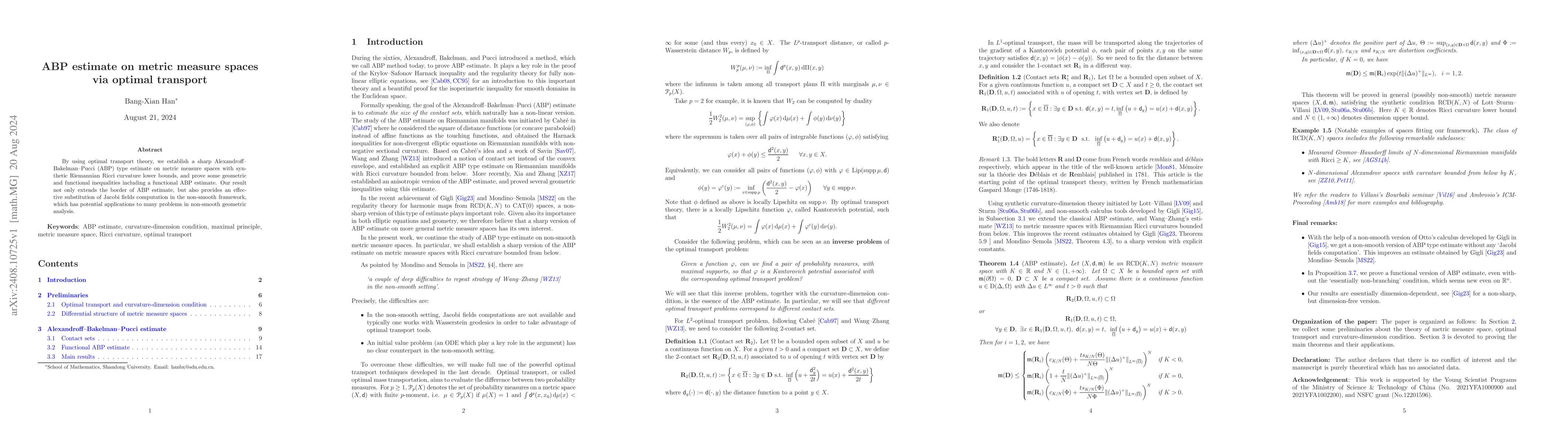 Thumbnail for ABP estimate on metric measure spaces via optimal transport
