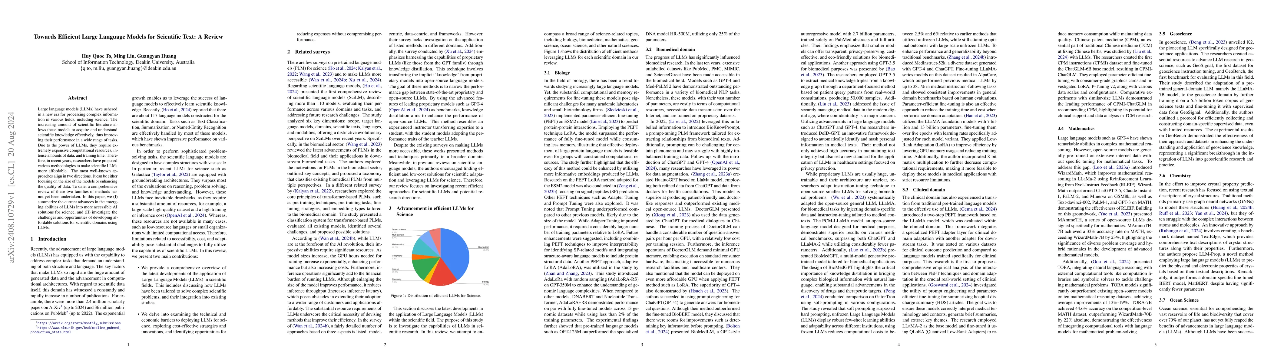 Thumbnail for Towards Efficient Large Language Models for Scientific Text: A Review
