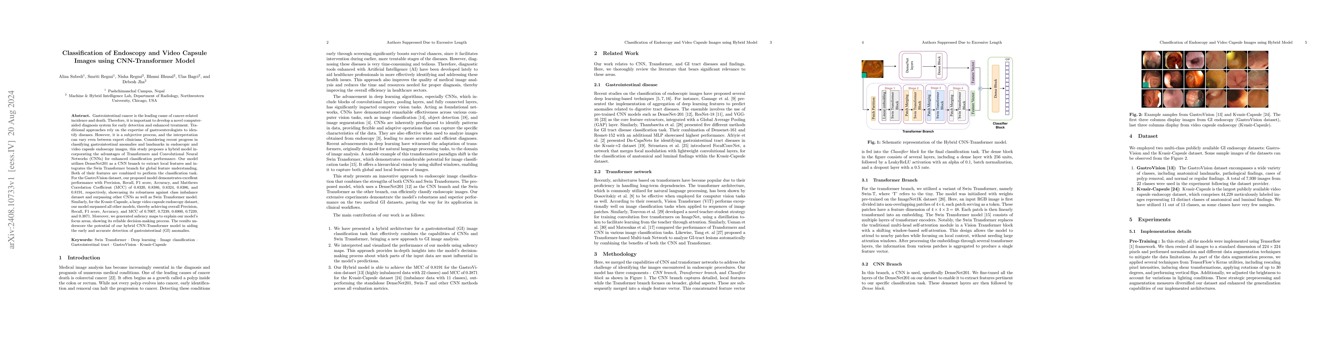 Thumbnail for Classification of Endoscopy and Video Capsule Images using
  CNN-Transformer Model