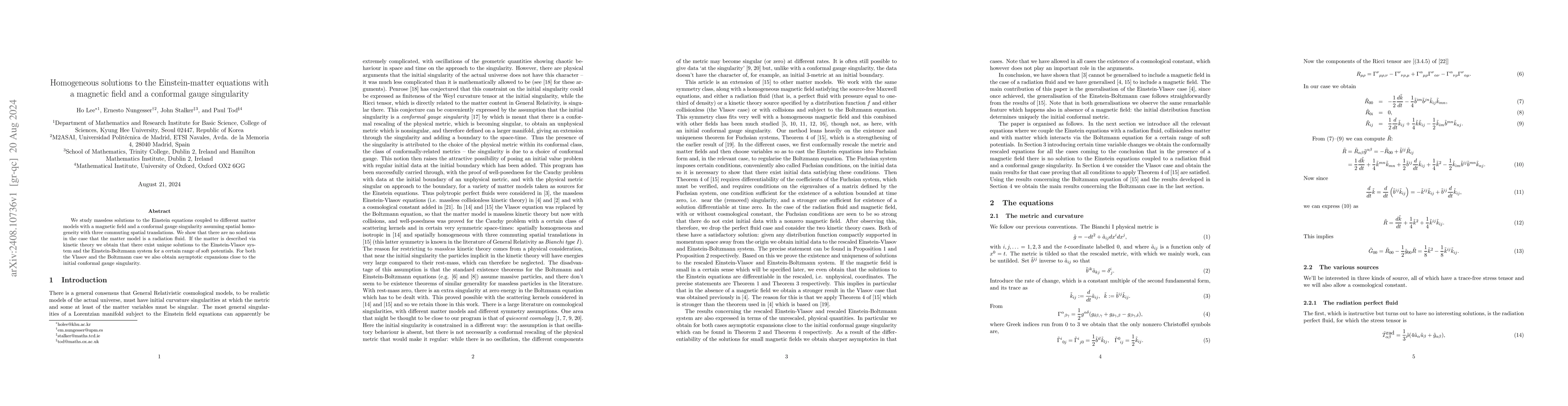 Thumbnail for Homogeneous solutions to the Einstein-matter equations with a magnetic
  field and a conformal gauge singularity