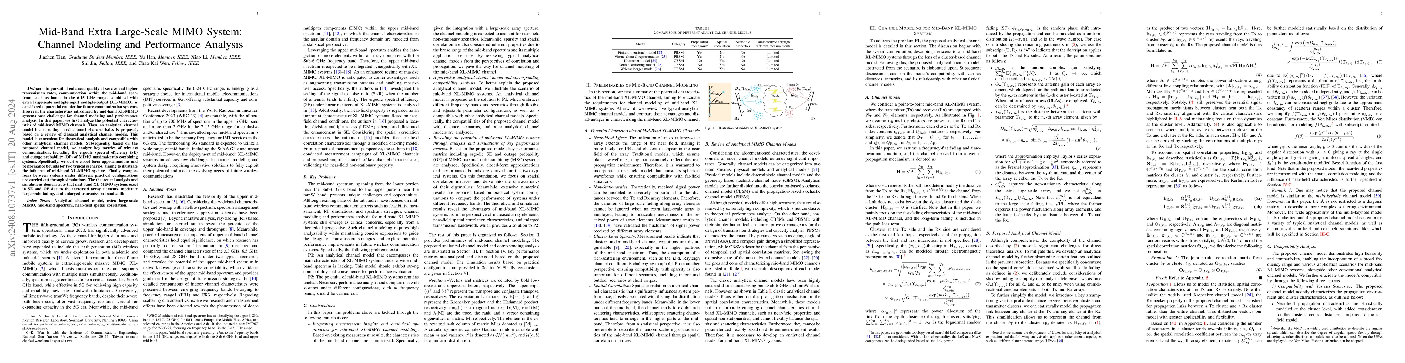 Thumbnail for Mid-Band Extra Large-Scale MIMO System: Channel Modeling and Performance
  Analysis