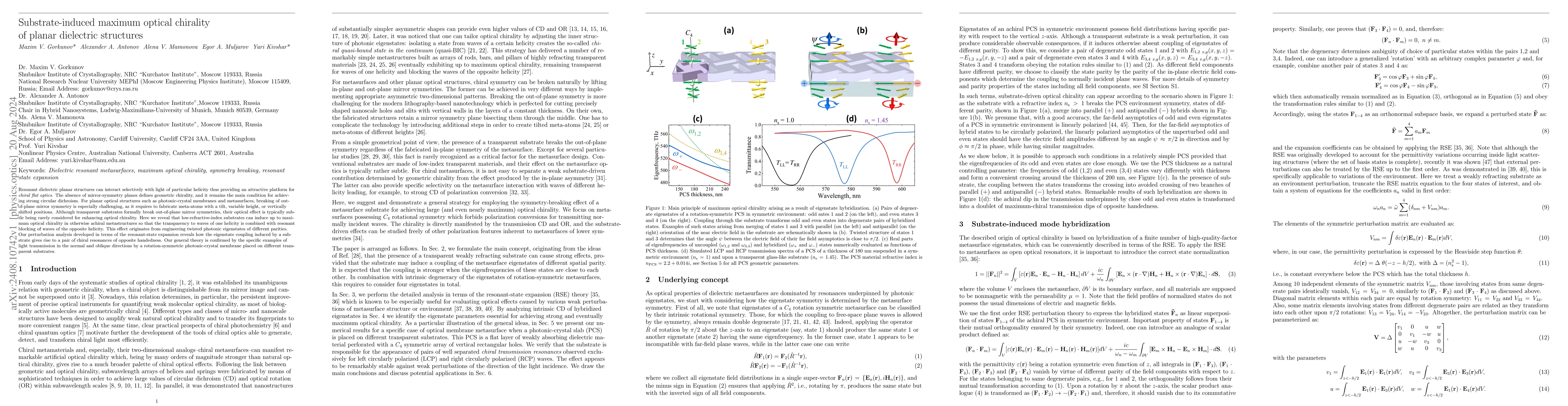 Thumbnail for Substrate-induced maximum optical chirality of planar dielectric
  structures