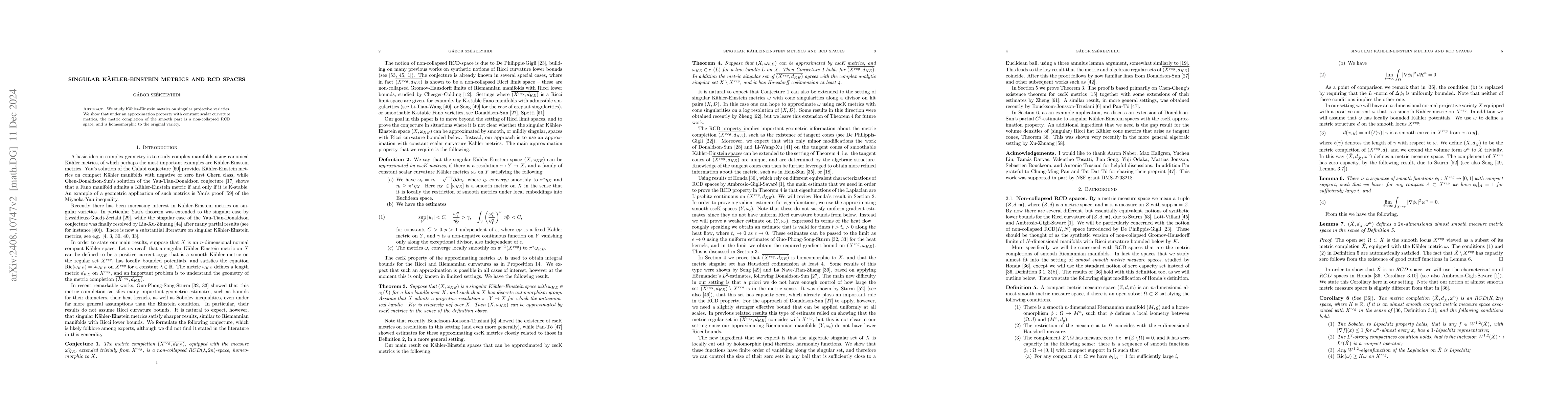 Thumbnail for Singular Kähler-Einstein metrics and RCD spaces
