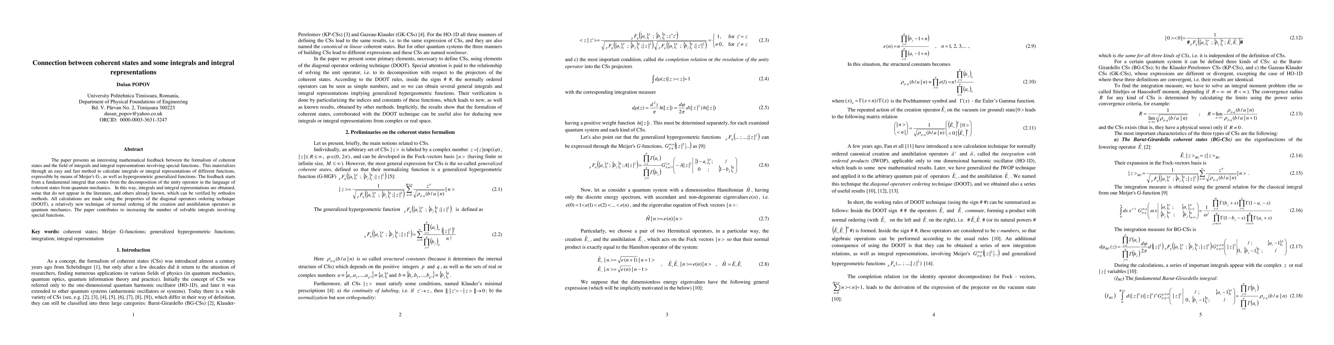 Thumbnail for Connection between coherent states and some integrals and integral
  representations