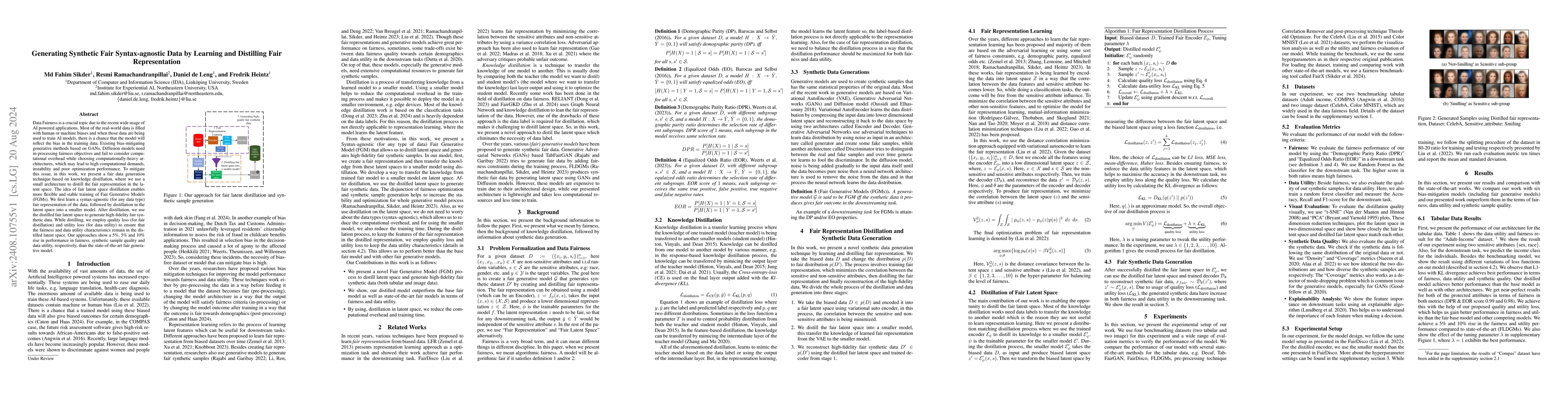 Thumbnail for Generating Synthetic Fair Syntax-agnostic Data by Learning and
  Distilling Fair Representation