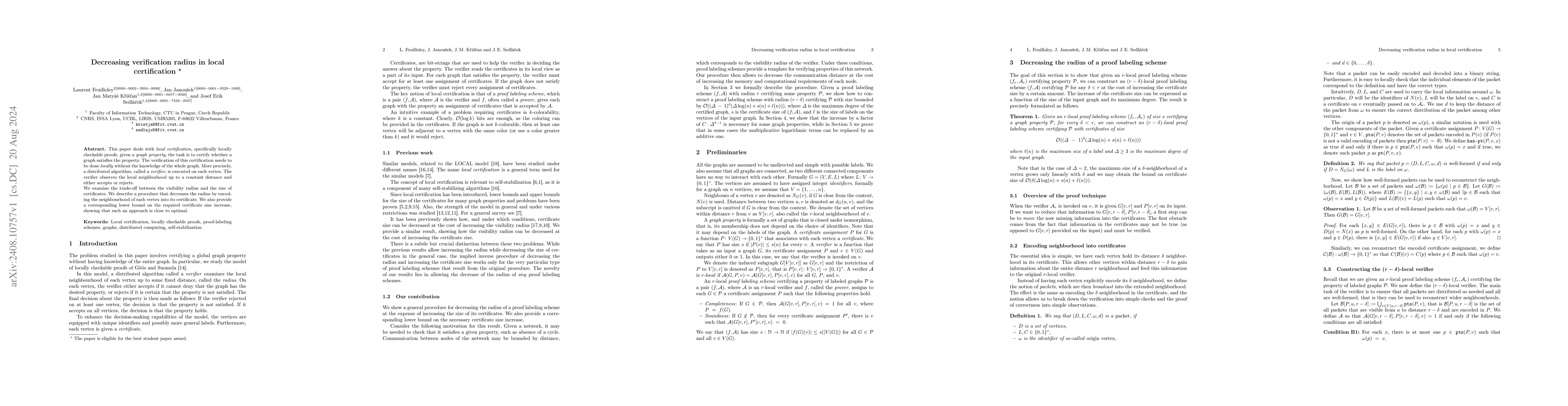 Thumbnail for Decreasing verification radius in local certification