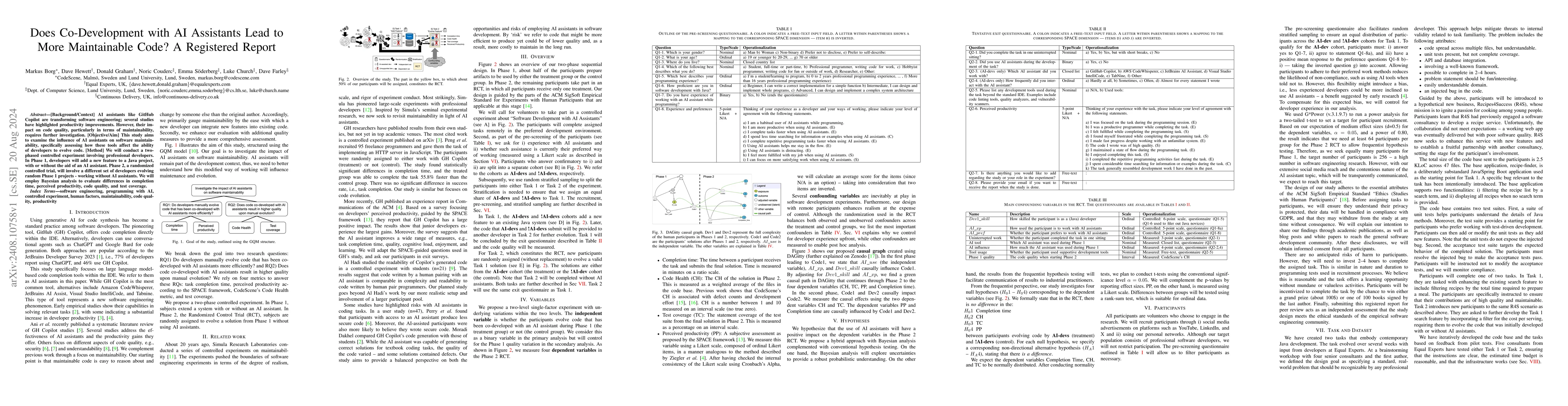 Thumbnail for Does Co-Development with AI Assistants Lead to More Maintainable Code? A
  Registered Report