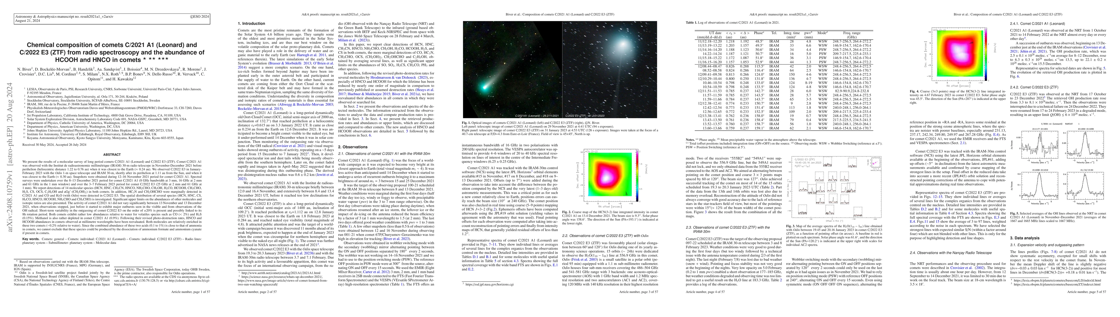 Thumbnail for Chemical composition of comets C/2021 A1 (Leonard) and C/2022 E3 (ZTF)
  from radio spectroscopy and the abundance of HCOOH and HNCO in comets