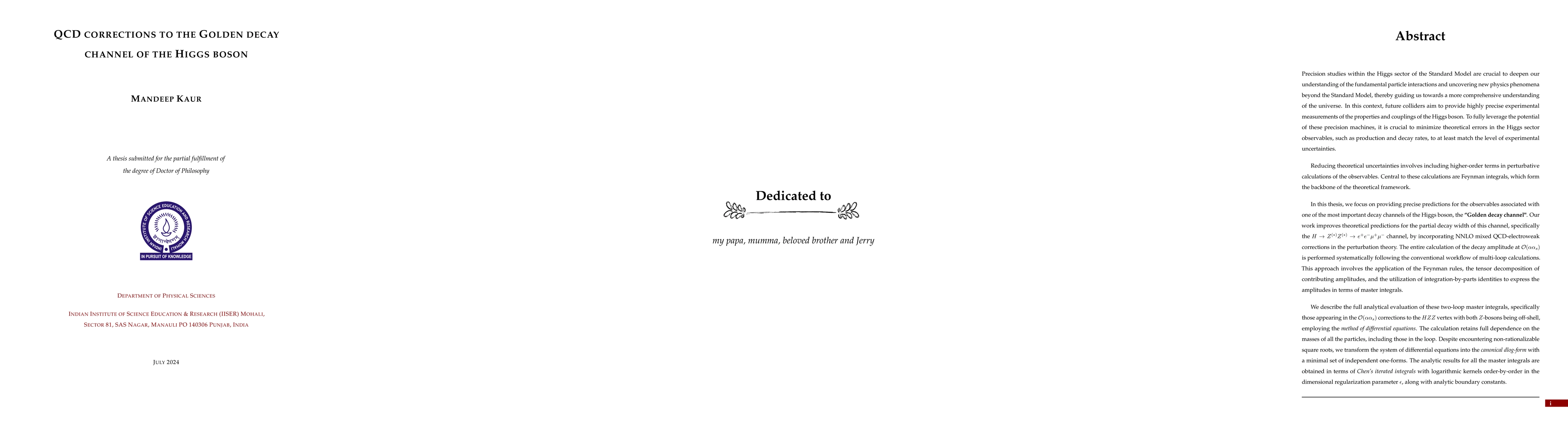 Thumbnail for QCD corrections to the Golden decay channel of the Higgs boson