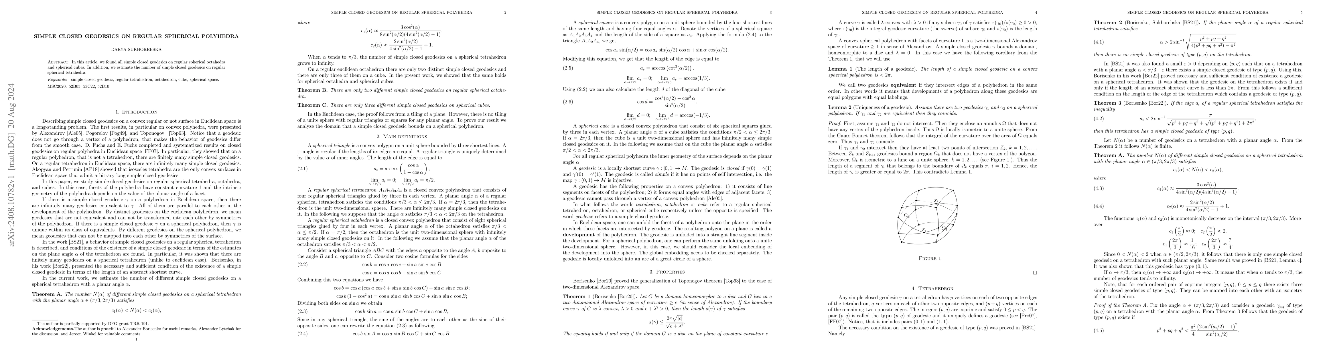 Thumbnail for Simple closed geodesics on regular spherical polyhedra