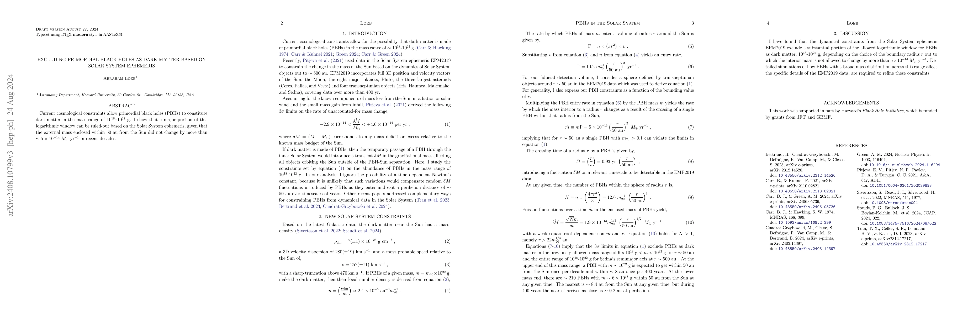 Thumbnail for Excluding Primordial Black Holes as Dark Matter Based on Solar System
  Ephemeris