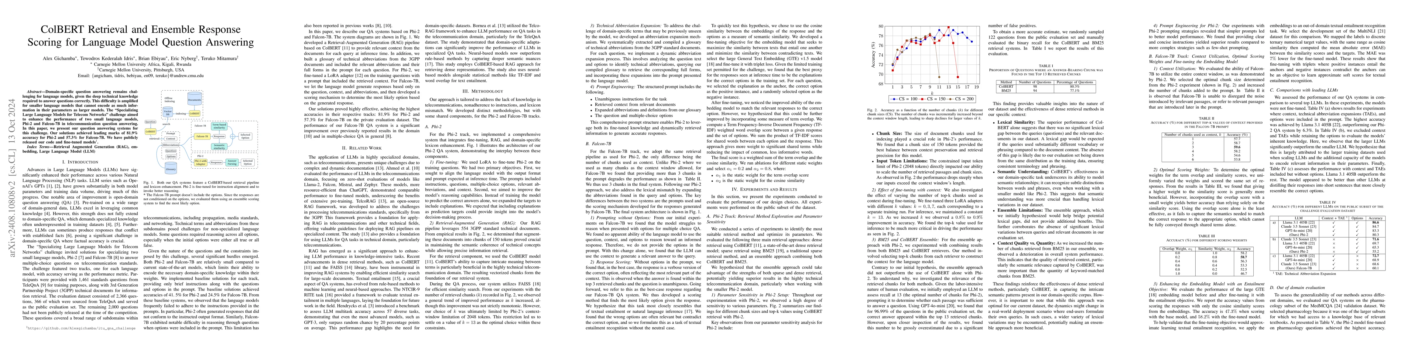 Thumbnail for ColBERT Retrieval and Ensemble Response Scoring for Language Model
  Question Answering