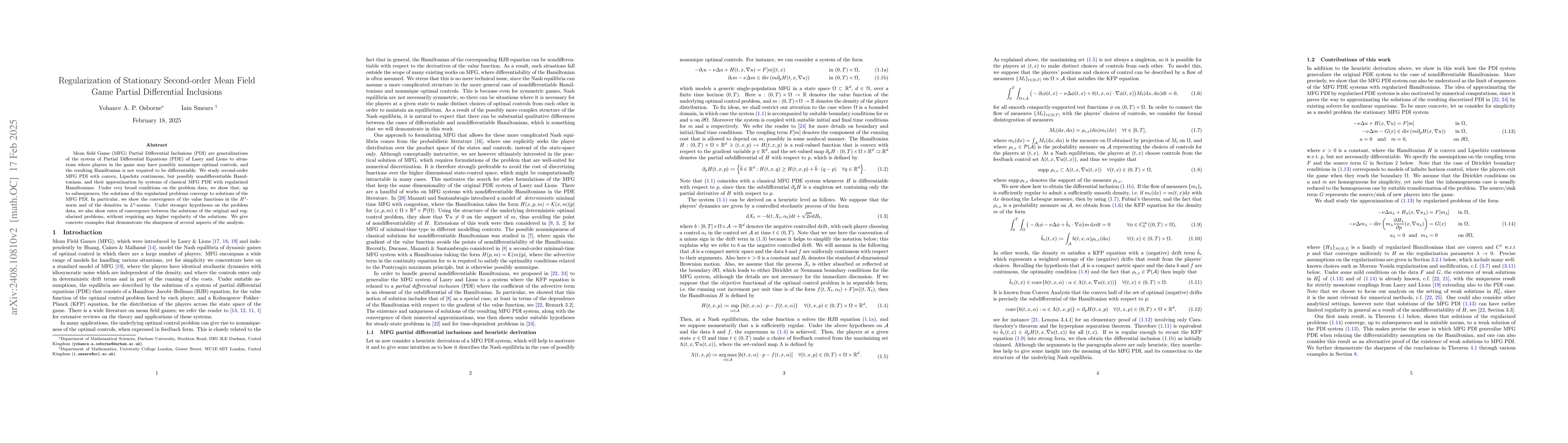 Thumbnail for Regularization of Stationary Second-order Mean Field Game Partial
  Differential Inclusions