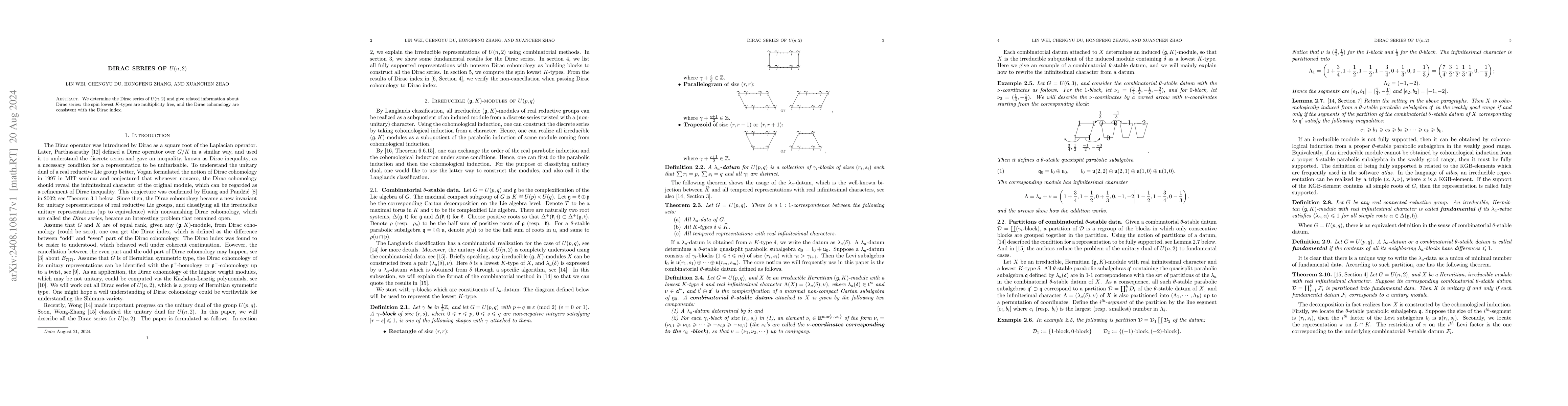 Thumbnail for Dirac series of U(n,2)