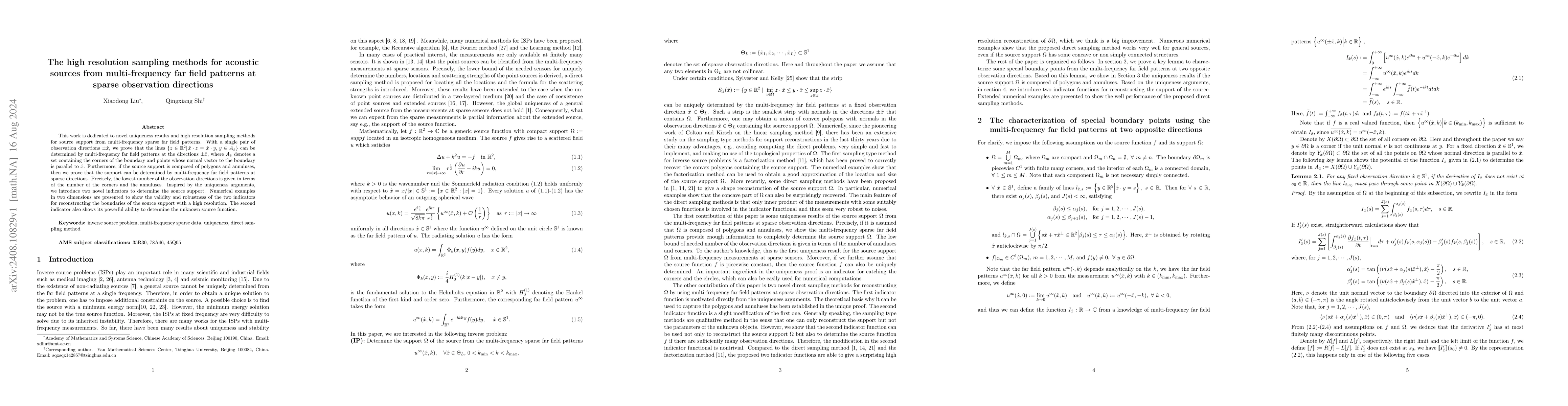 Thumbnail for The high resolution sampling methods for acoustic sources from
  multi-frequency far field patterns at sparse observation directions