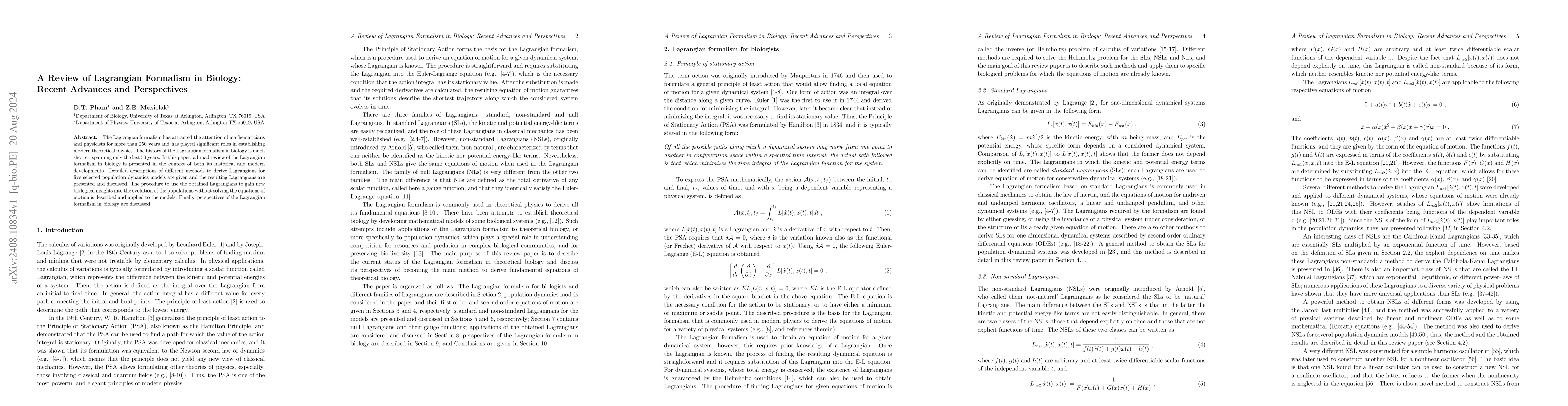 Thumbnail for A Review of Lagrangian Formalism in Biology: Recent Advances and
  Perspectives