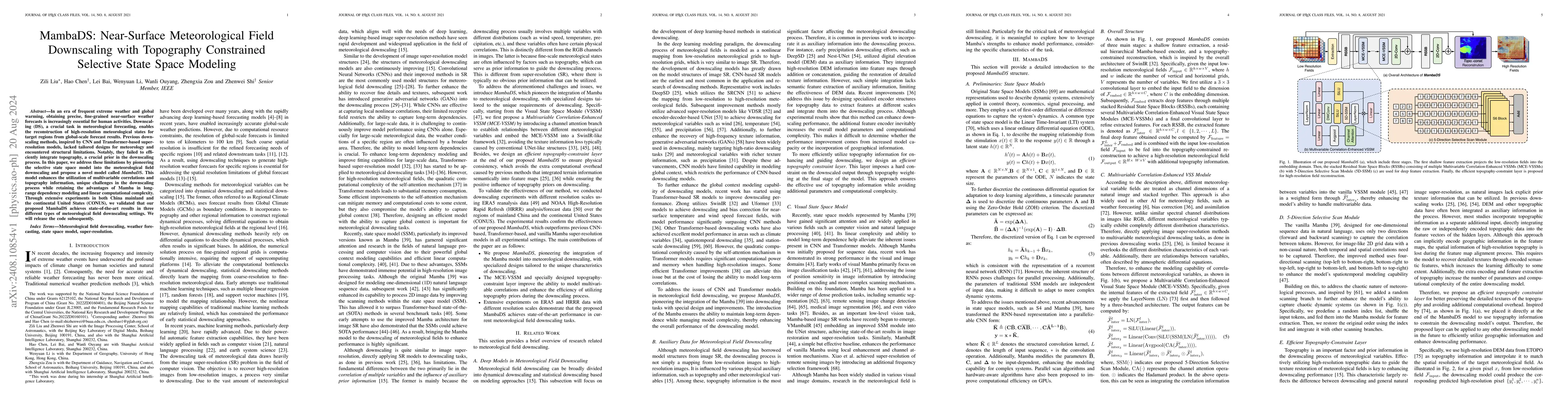 Thumbnail for MambaDS: Near-Surface Meteorological Field Downscaling with Topography
  Constrained Selective State Space Modeling