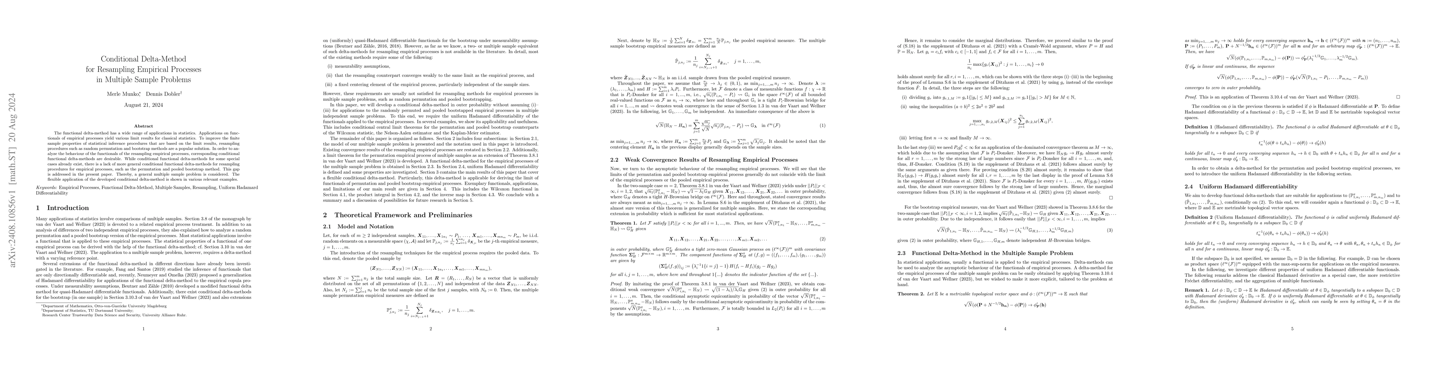 Thumbnail for Conditional Delta-Method for Resampling Empirical Processes in Multiple
  Sample Problems
