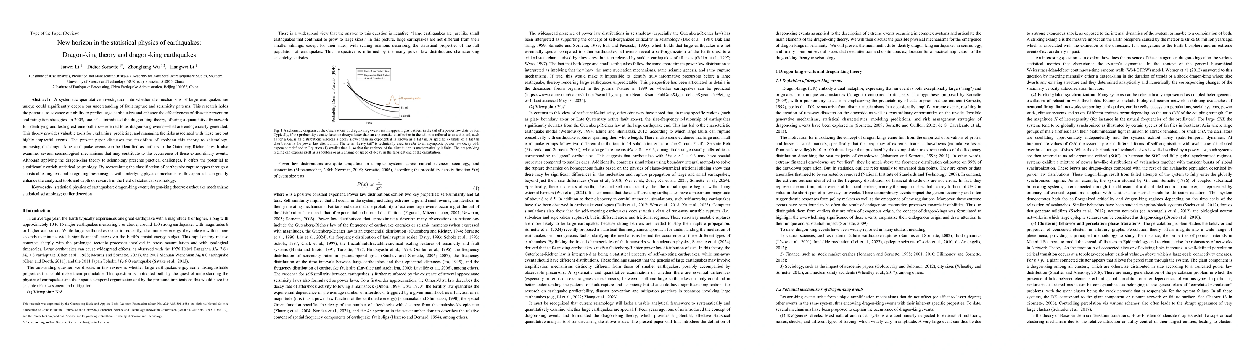 Thumbnail for New horizon in the statistical physics of earthquakes: Dragon-king
  theory and dragon-king earthquakes