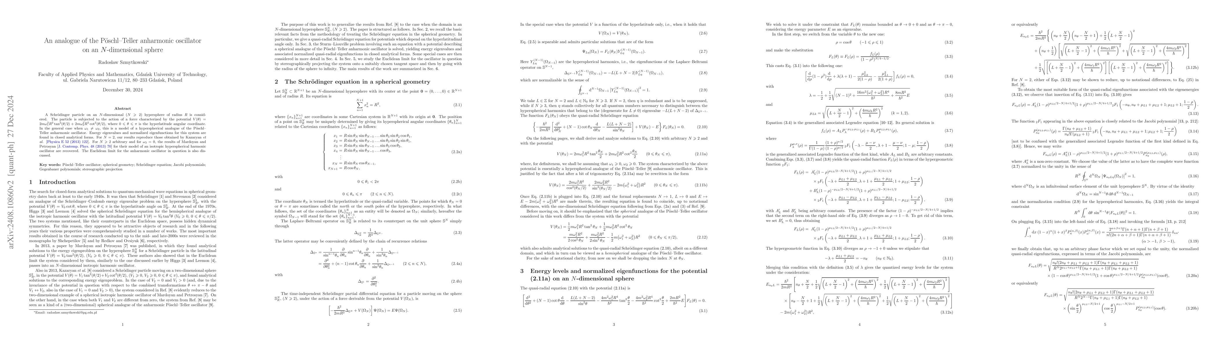 Thumbnail for An analogue of the Pöschl-Teller anharmonic oscillator on an
  $N$-dimensional sphere