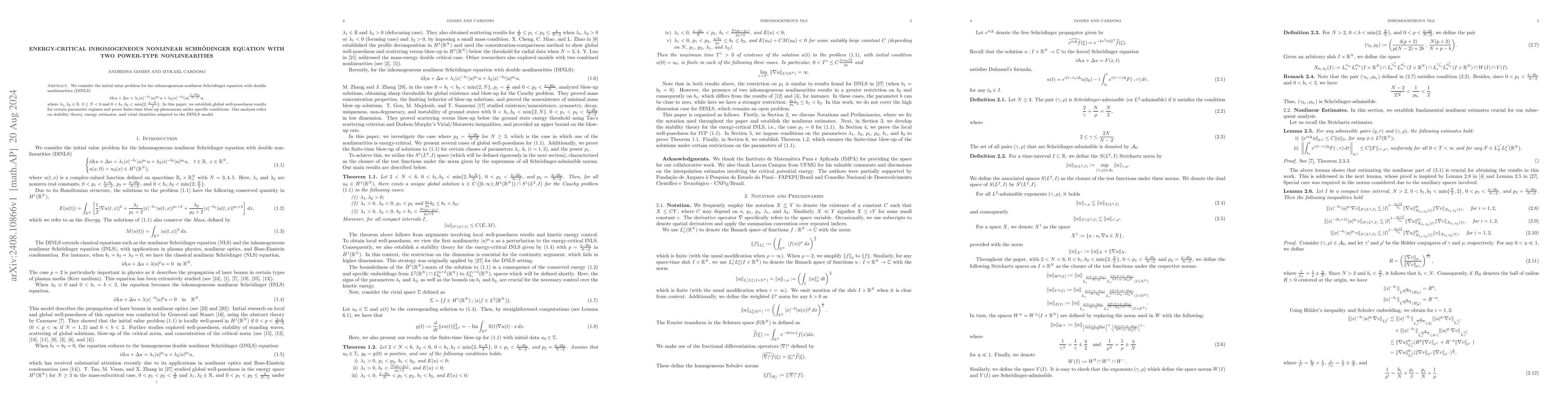 Thumbnail for Energy-critical inhomogeneous nonlinear Schrödinger equation with two
  power-type nonlinearities