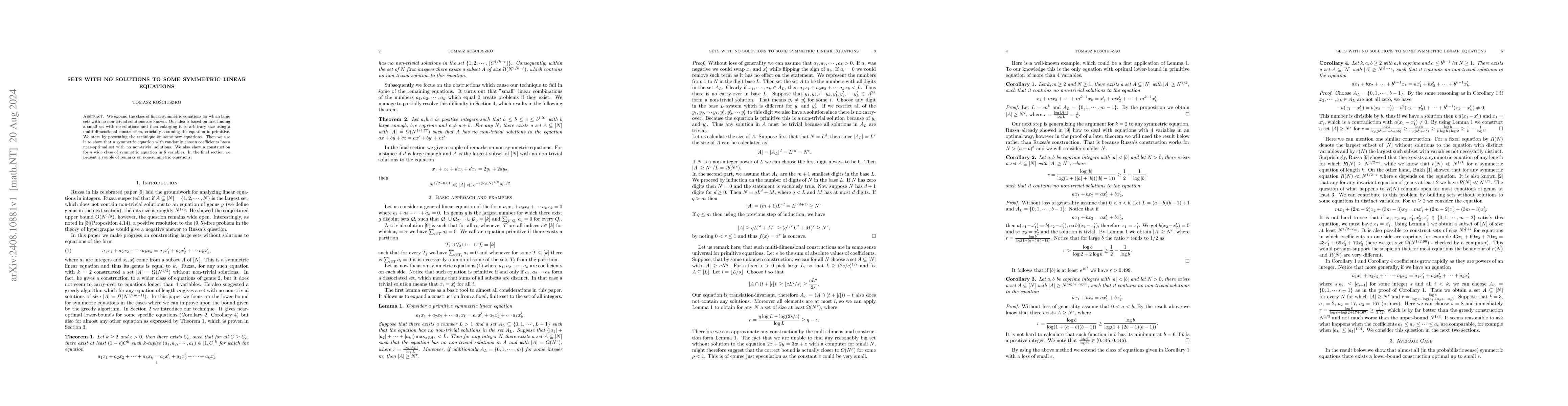 Thumbnail for Sets with no solutions to some symmetric linear equations