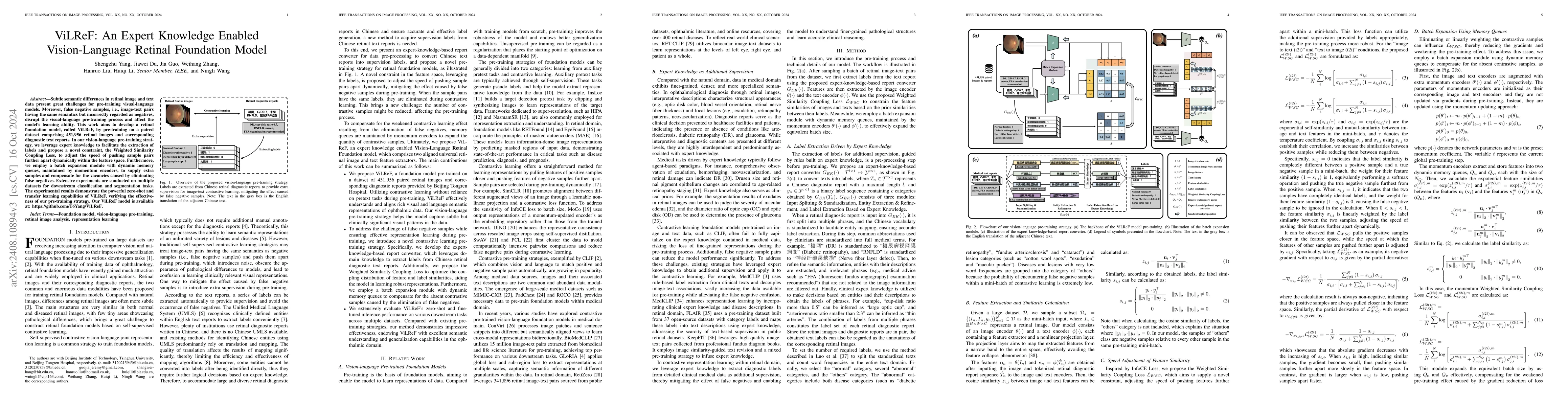 Thumbnail for ViLReF: A Chinese Vision-Language Retinal Foundation Model