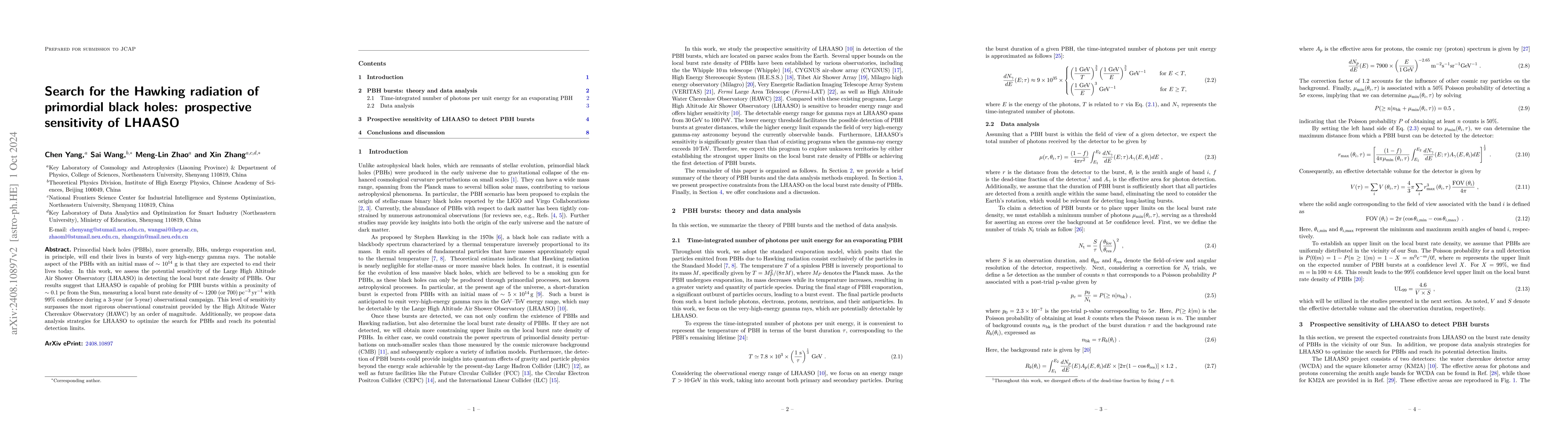 Thumbnail for Search for the Hawking radiation of primordial black holes: prospective
  sensitivity of LHAASO