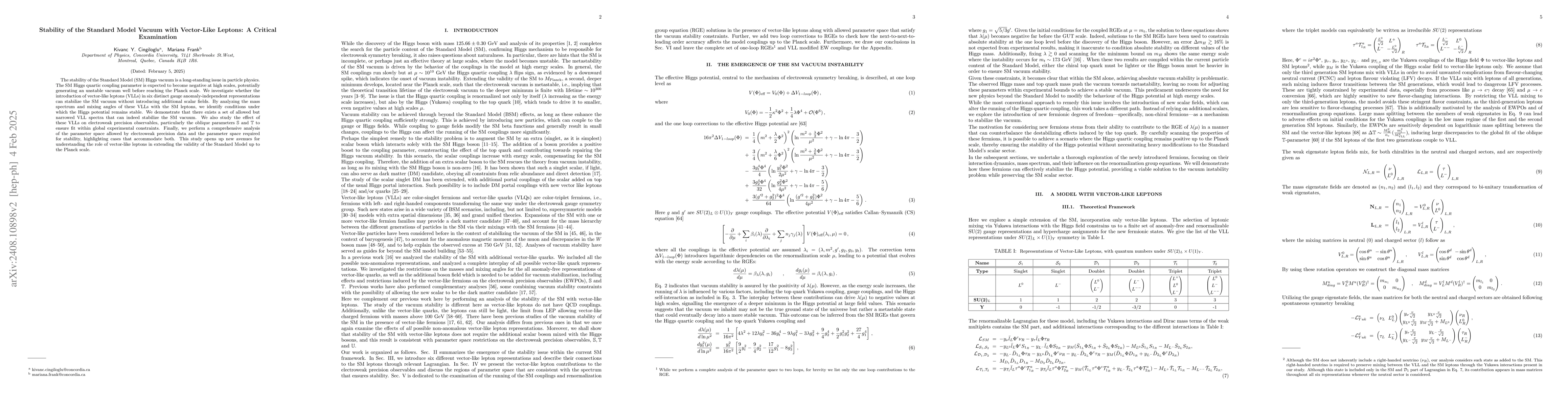 Thumbnail for Stability of the Standard Model Vacuum with Vector-Like Leptons: A
  Critical Examination
