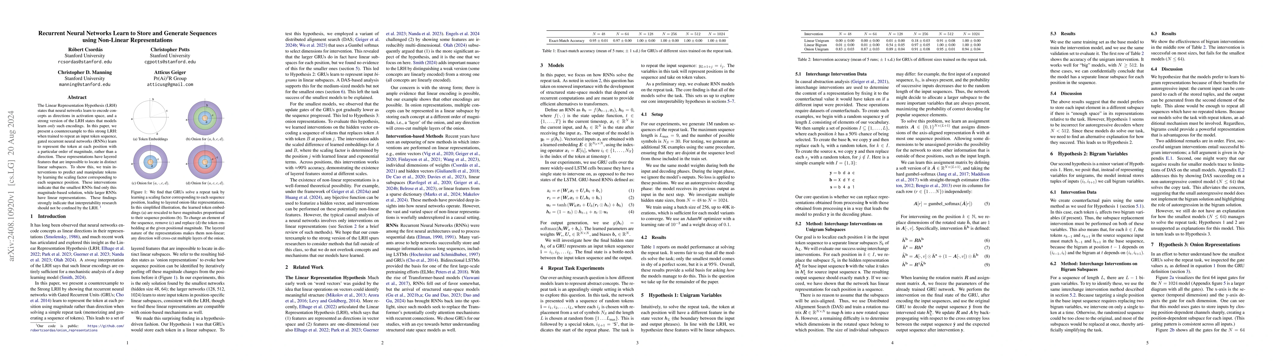 Thumbnail for Recurrent Neural Networks Learn to Store and Generate Sequences using
  Non-Linear Representations