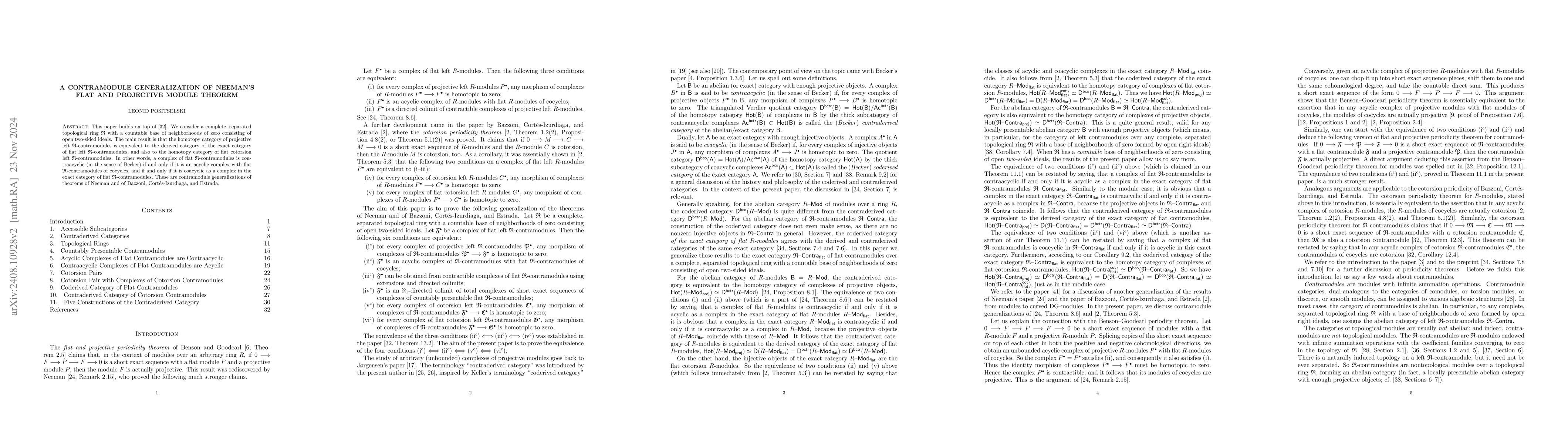 Thumbnail for A contramodule generalization of Neeman's flat and projective module
  theorem