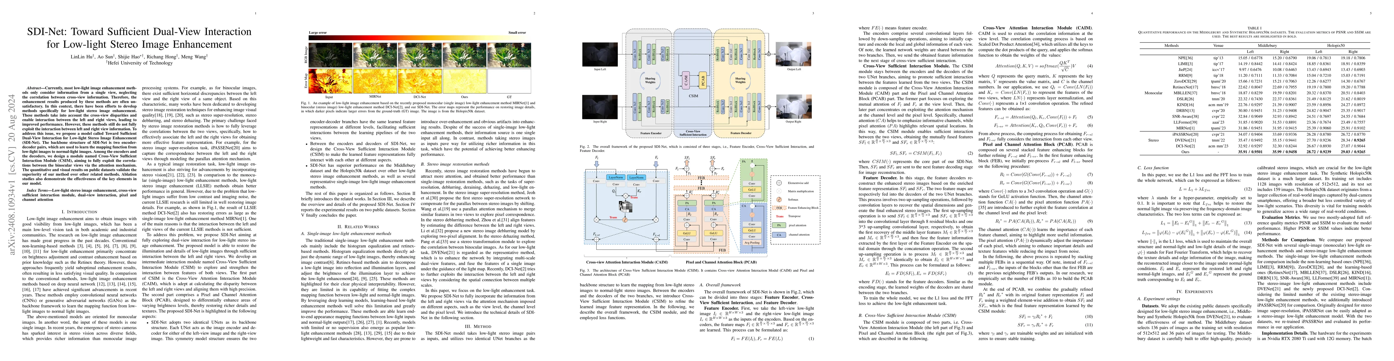 Thumbnail for SDI-Net: Toward Sufficient Dual-View Interaction for Low-light Stereo
  Image Enhancement
