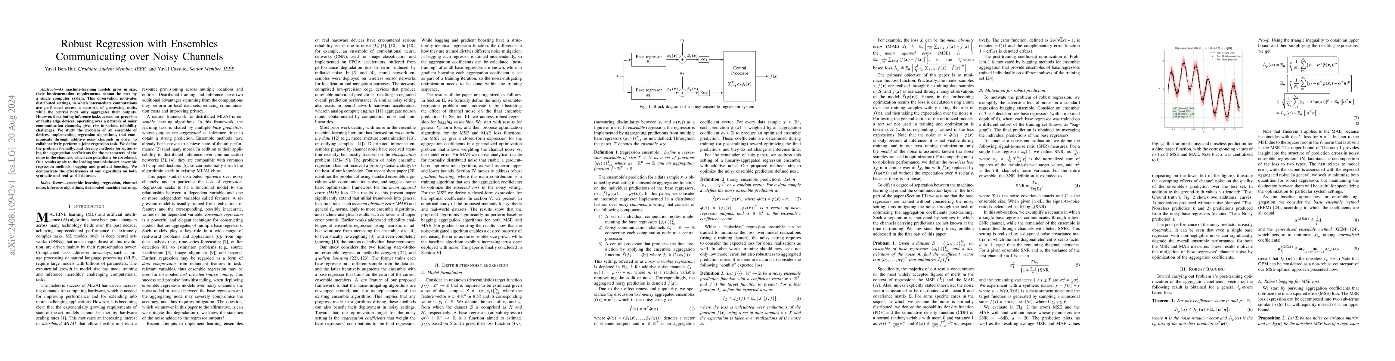 Thumbnail for Robust Regression with Ensembles Communicating over Noisy Channels