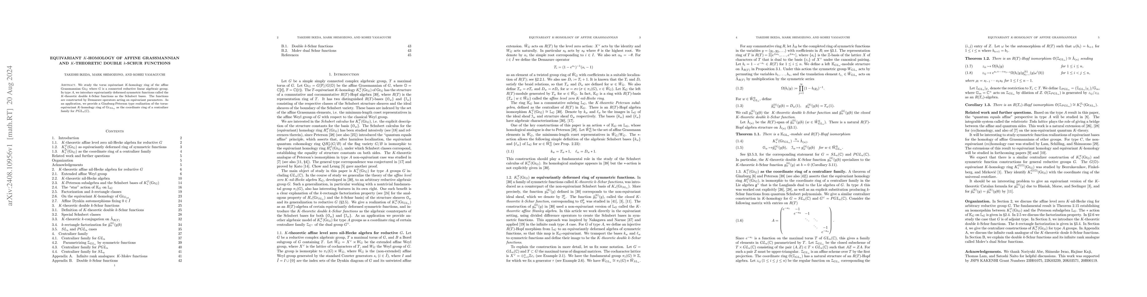 Thumbnail for Equivariant $K$-homology of affine Grassmannian and $K$-theoretic double
  $k$-Schur functions